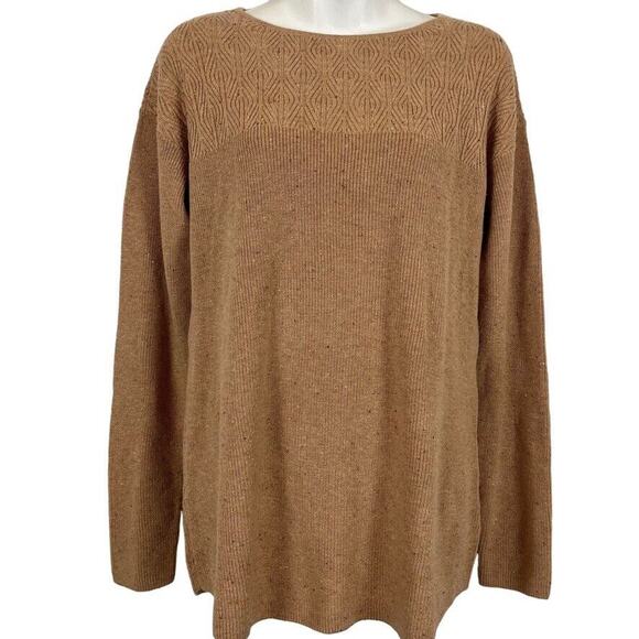 Talbots Womens Tan Cable Knit Cotton Blend Long Sleeve Pullover Thin Sweater M - Picture 1 of 16